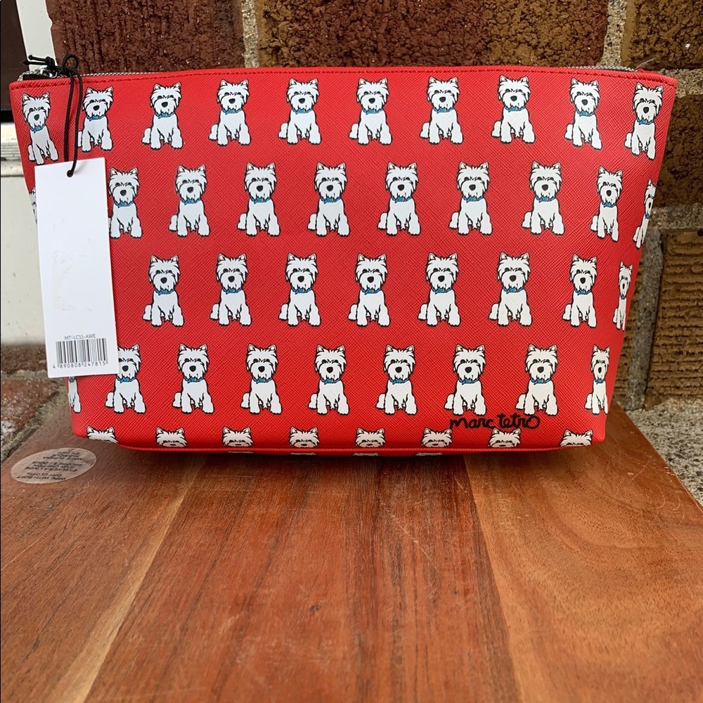 Marc tetro westie large cosmetic case pouch bag pvc saffiano red